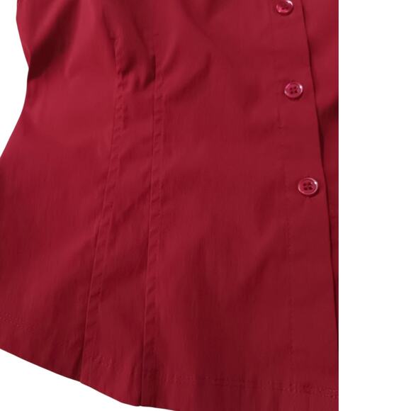 FRED DAVID Stretch Button Front Shirt Blouse Top S Darts‎ Red 3/4 Sleeves Career - Picture 4 of 10